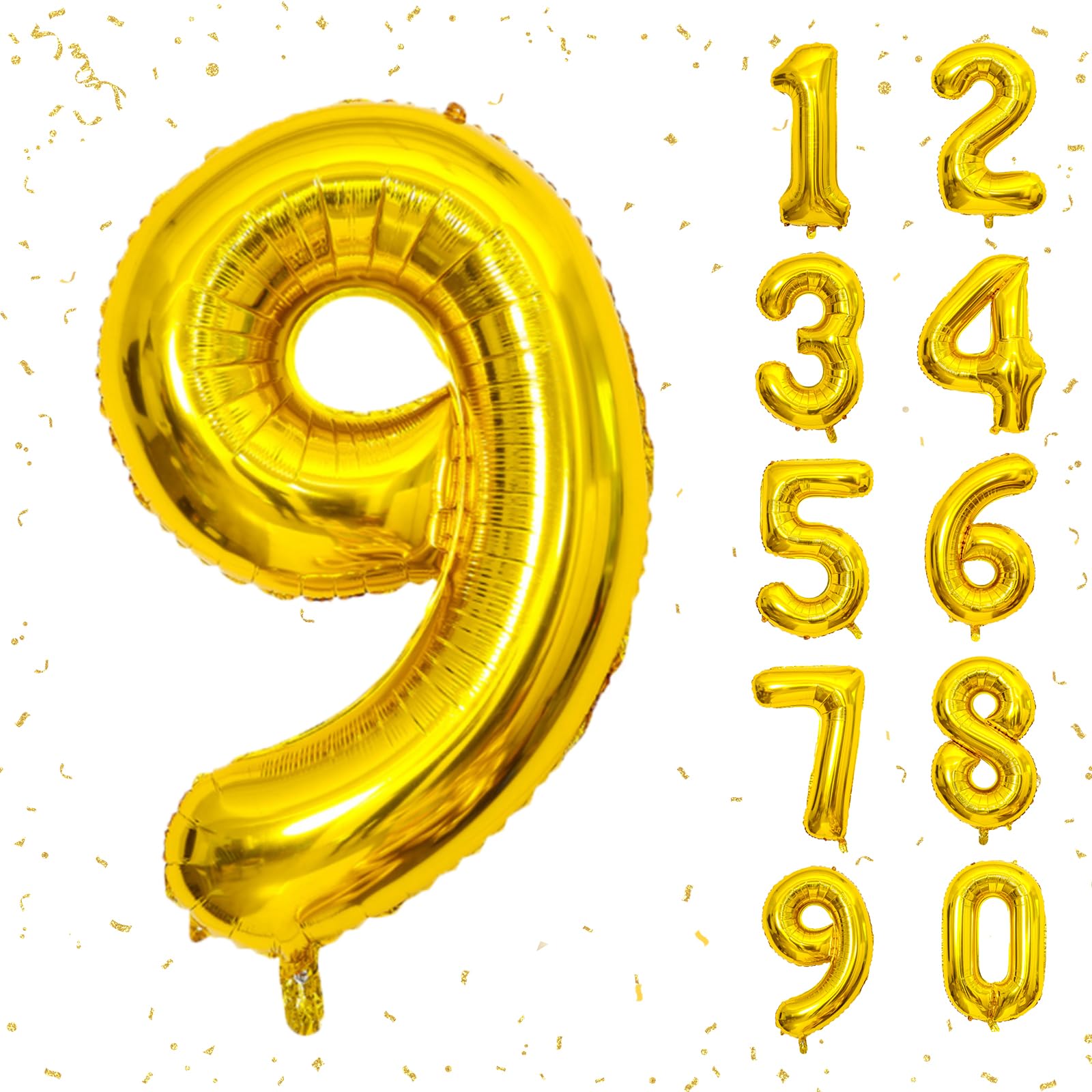 40 Inch Gold Number Balloons, Helium Mylar Foil Number Balloons for Birthday, Number 9 Balloon for 9st Birthday Decorations for Kids, Anniversary