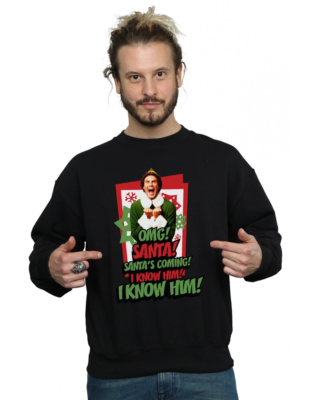 Elf Men's OMG Santa Sweatshirt Small Black