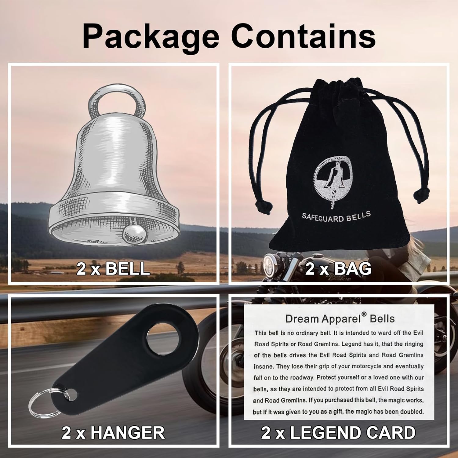 Dream Apparel Motorcycle Bells for Bikers Guardian Angel Gremlin Motorcycle Bells for Motorcycle Rider Key Chain for Luck - Image 2