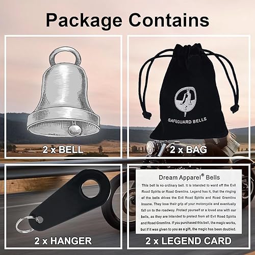 Miniatura 2 de Paquete de 2Campanas de motocicleta para motociclista guardián, campanas de montar con colgador, accesorio de motocicleta o llavero para buena suerte