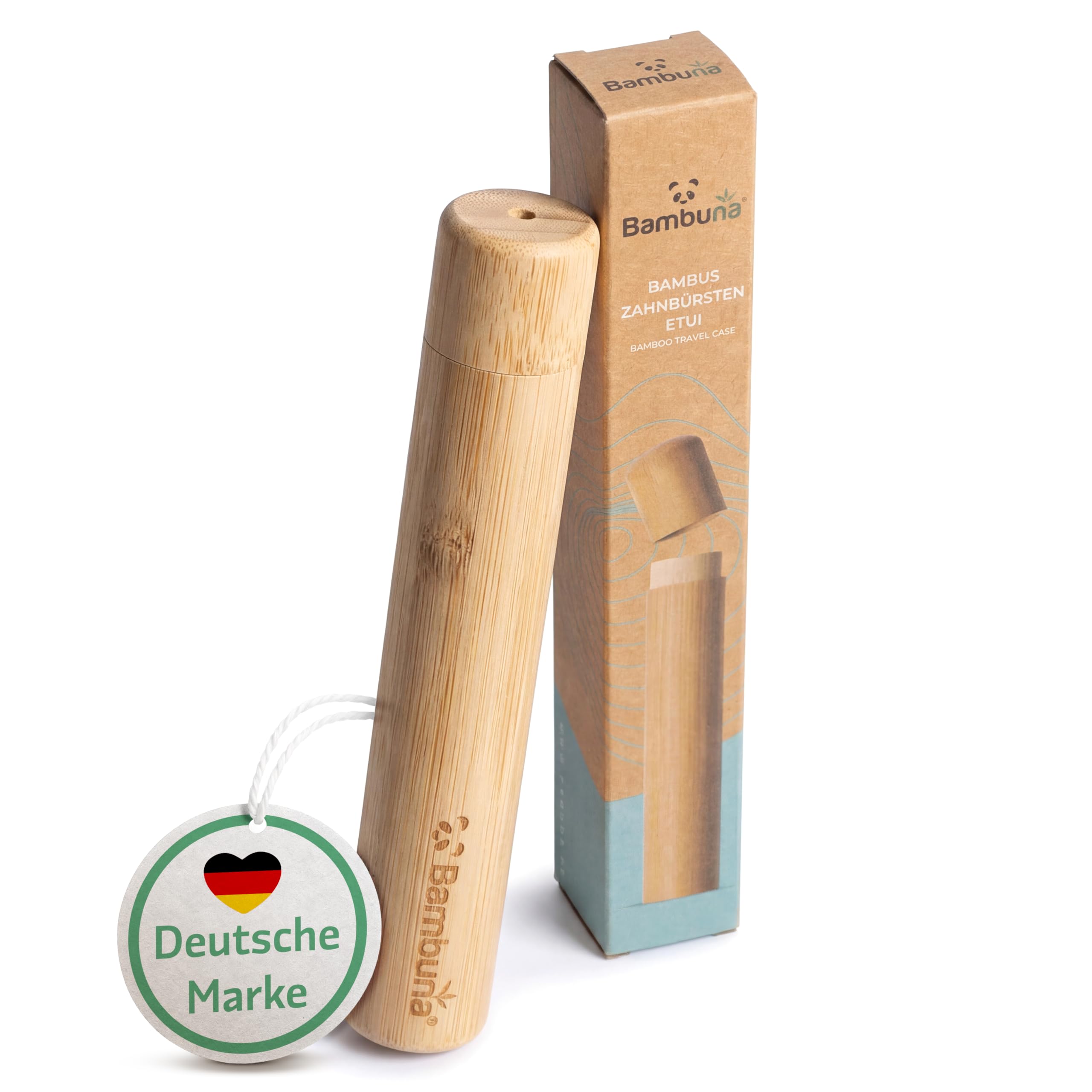 BAMBUNA Zahnbürsten Reiseetui | veganes Zahnbürstenetui mit Belüftungslöchern | 21cm Zahnbürstenbox mit Verschluss | 100% Bambus | plastikfrei | passend für gängige Zahnbürsten | kompaktes Format