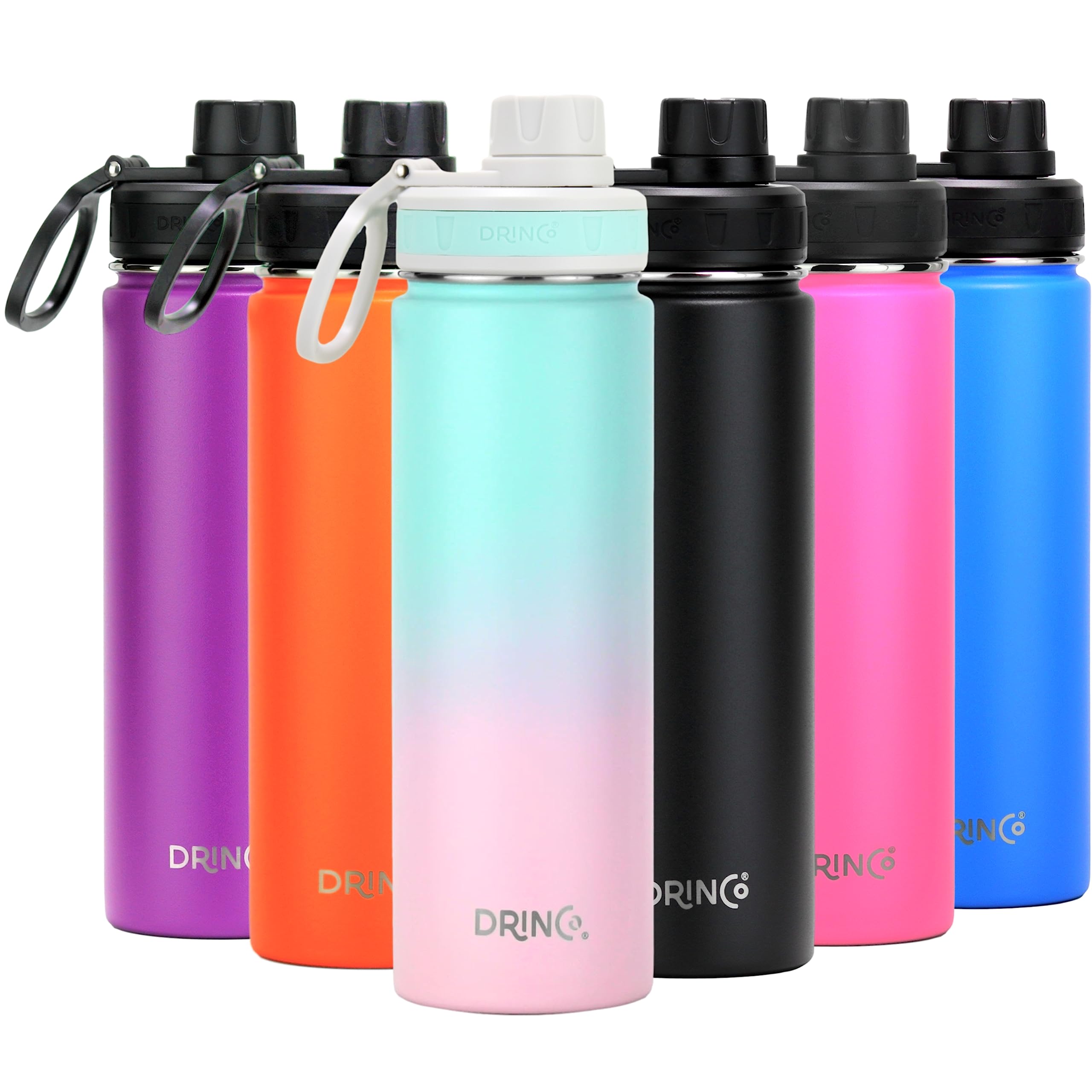 DRINCO Stainless Steel Water Bottle Spout Lid Vacuum Insulated Double Wall Water Bottle Wide Mouth (40oz 32oz 22oz 18oz 14oz) Leak Proof Keeps Cold or Hot (22 oz, 22oz Macaron) — image 1