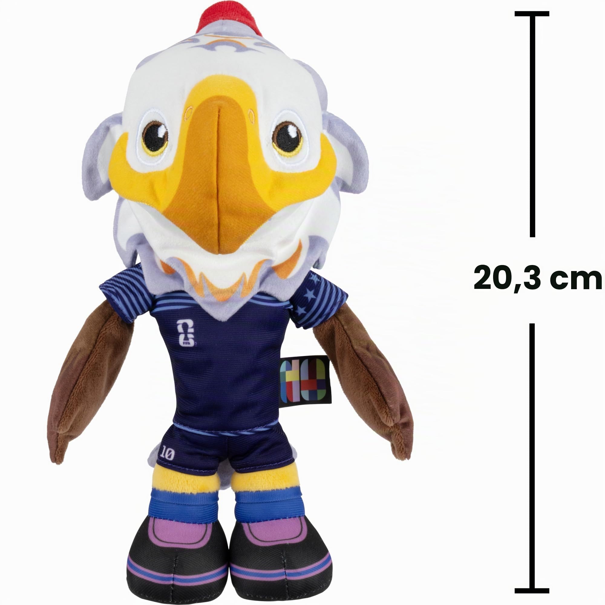 Jazwares FIFA® World Cup 2026 USA Peluche de 8 pulgadas – Mascota oficial Clutch™ de águila calva con uniforme azul, juguete suave coleccionable para los fanáticos, a partir de 3 años