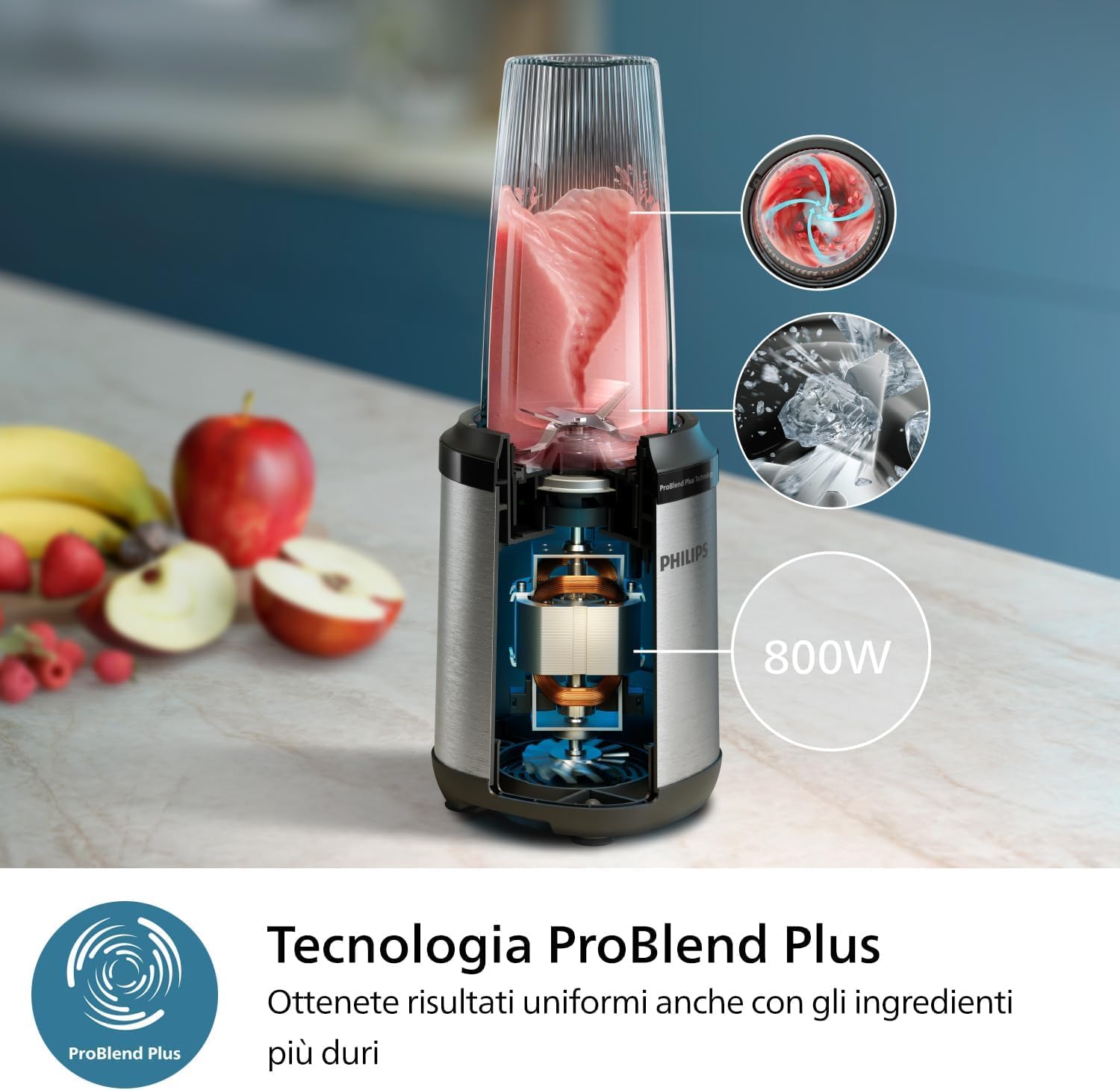 Philips Serie 5000 Frullatore - Potenza 800W. Tecnologia ProBlend Plus. Lame rimovibili. Facile da Pulire. Design Elegante e Compatto. Contenitore Grande. Nero (HR2764/00)
