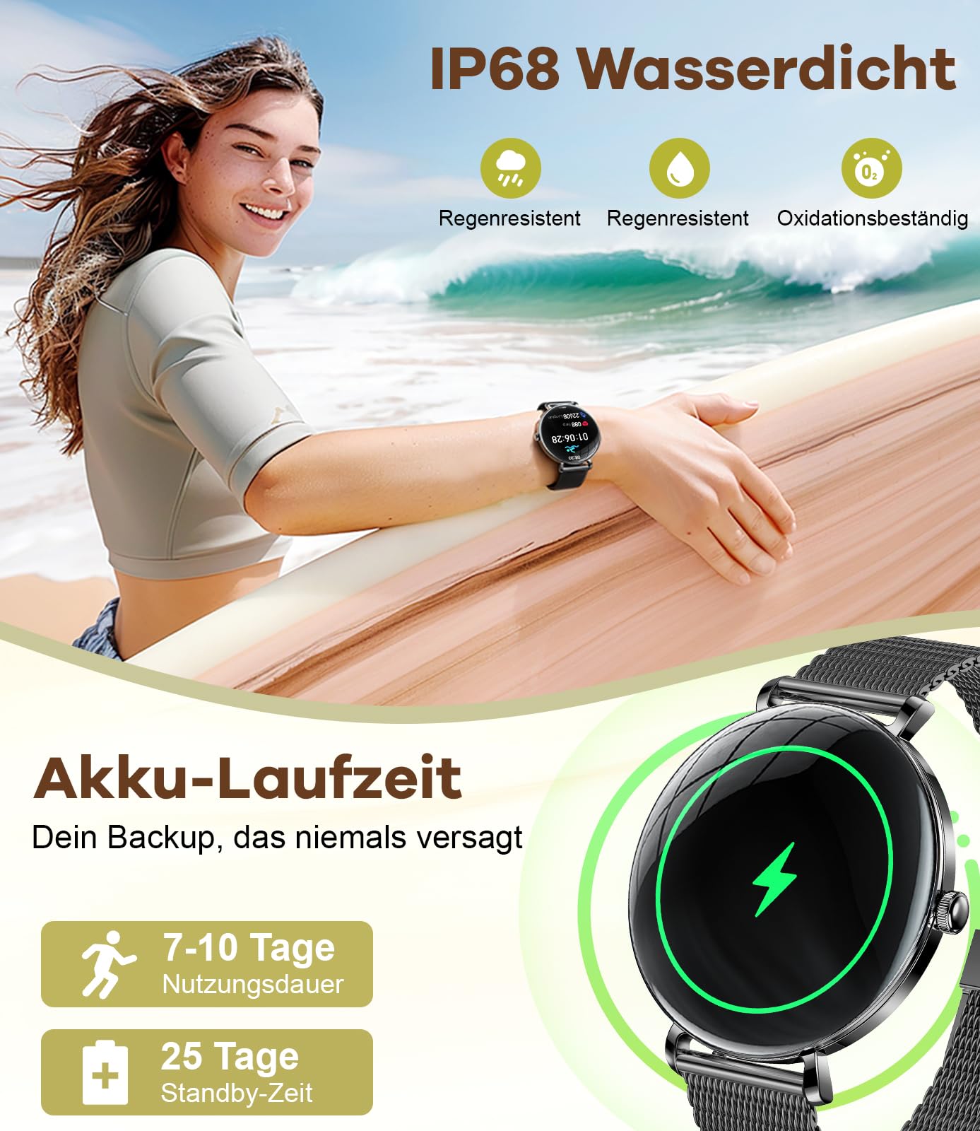 LIGE 2025 Smartwatch voor dames, 1,43 inch HD AMOLED cirkelboog display, zwart, polshorloge voor vrouwen met stappenteller, telefoonfunctie, IP68 waterdicht, 120 sportmodi, sporthorloge voor Android