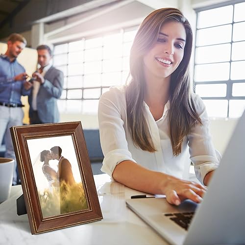 Miniatura 7 de Juego de 4 portarretratos de 5 x 7 con 2 paspartús, marcos de fotos de estilo rústico marrón con vidrio templado, 4 x 6 y 3.5 x 5 con paspartú o 5 x