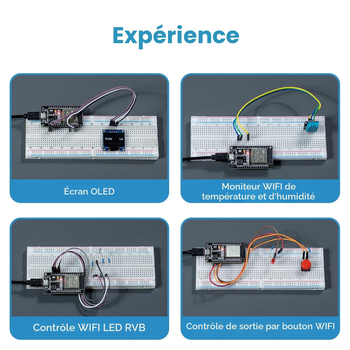 Lafvin Kit de démarrage de base pour carte de développement ESP32 ESP-32S WiFi I OT compatible avec Arduino IDE avec tutoriel