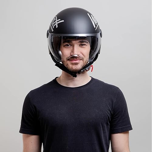 Miniatura 6 de Westt Casco de cara abierta  Casco de motocicleta ciclomotor 34 medio Vespa Vintage con visera, cascos para adultos DOT Touring hombres mujeres