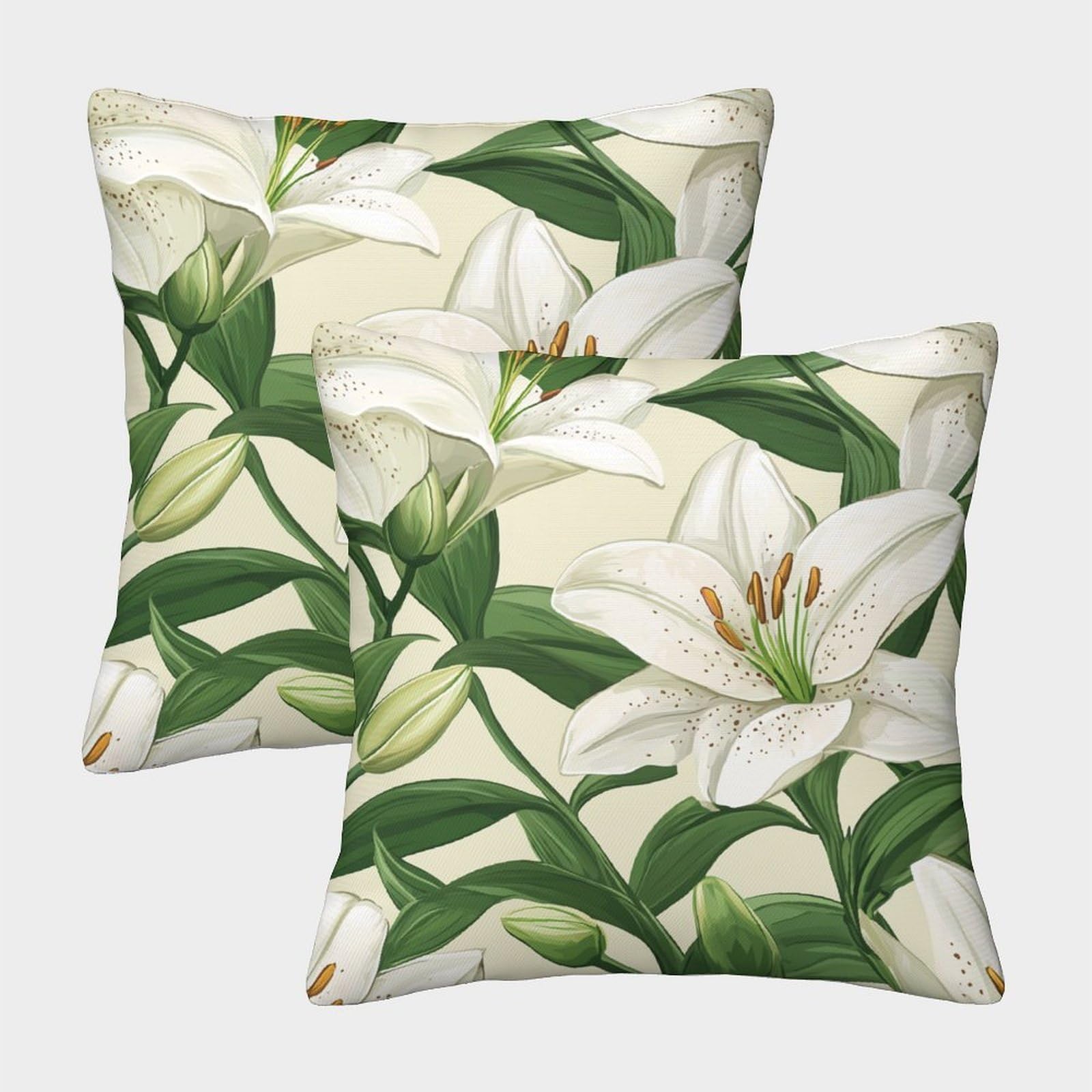 kaiyun 2 Pack Lily,Plant Flowers Pillow Case 50x50cm 3D Printing Cushion Cover,home Decoration Sofa Cushion
