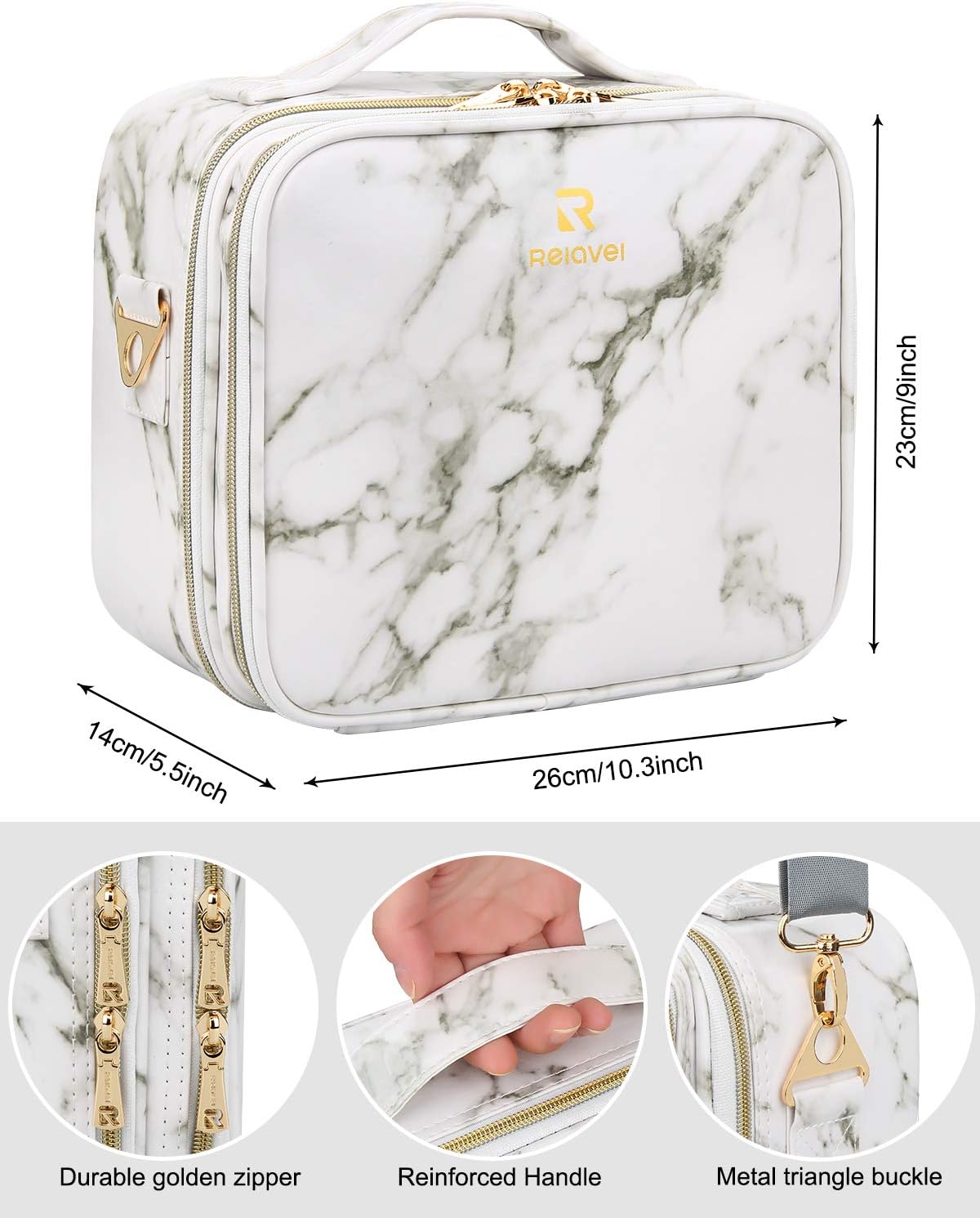 Makeup Bag, Makeup Case cosmetic bag makeup organizer bag Travel Makeup Bag Marble Makeup Train Case for Women Brush Storage Brush Holder with Adjustable Dividers 2 Layer(Marble) : Beauty & Personal Care