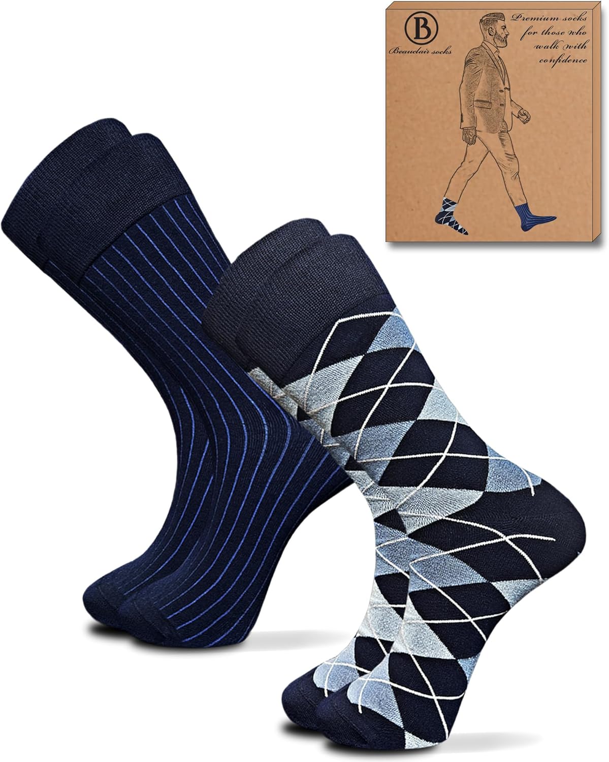 Easytwelve Men’s Dress Socks Size 8–13, 2 Pairs Mid-Calf Crew Socks for Business & Casual Wear, Gift Box