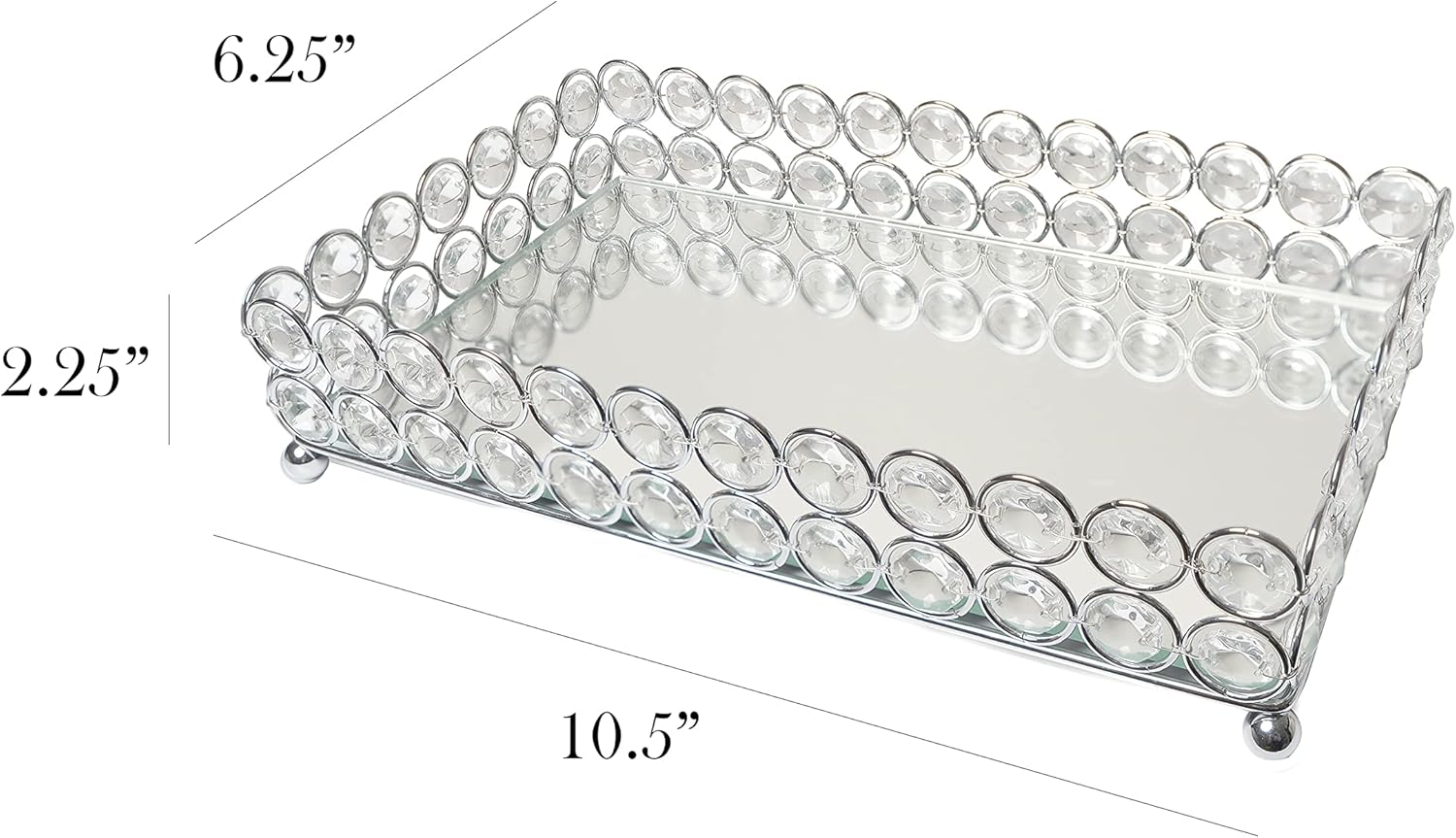 Elegant Designs HG1010-CHR Elipse Crystal Decorative Mirrored Jewelry or Makeup Cosmetic Perfume Vanity Organizer Tray, Chrome