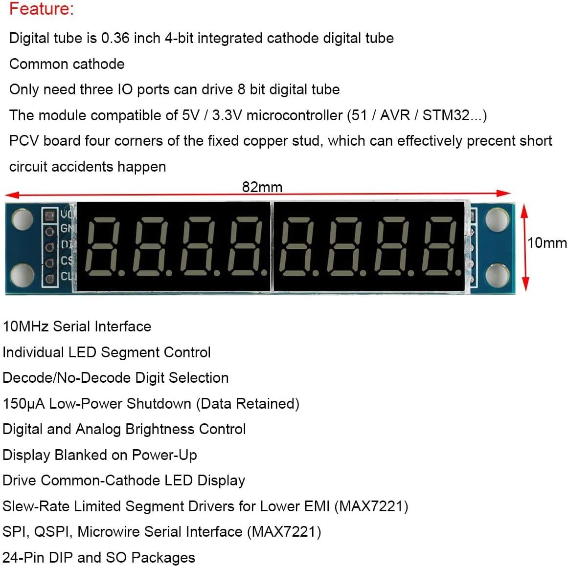 Compatible 4pcs 8-Digit 7 Segment Module MAX7219 8 Bit Digital Tube LED Display Supports Cascade Eight Serial 3 IO Ports Compatible with Ar-duino MCU/51/AVR/STM32