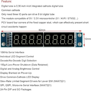 DEVMO 4pcs 8 -Digit 7 Segment Module MAX7219 8 وحدة عرض LED للقطع الرقمي للقطب تدعم Cascade Eight Bit Serial 3 منافذ IO متوافقة مع Ar-duino MCU / 51 / AVR / STM32