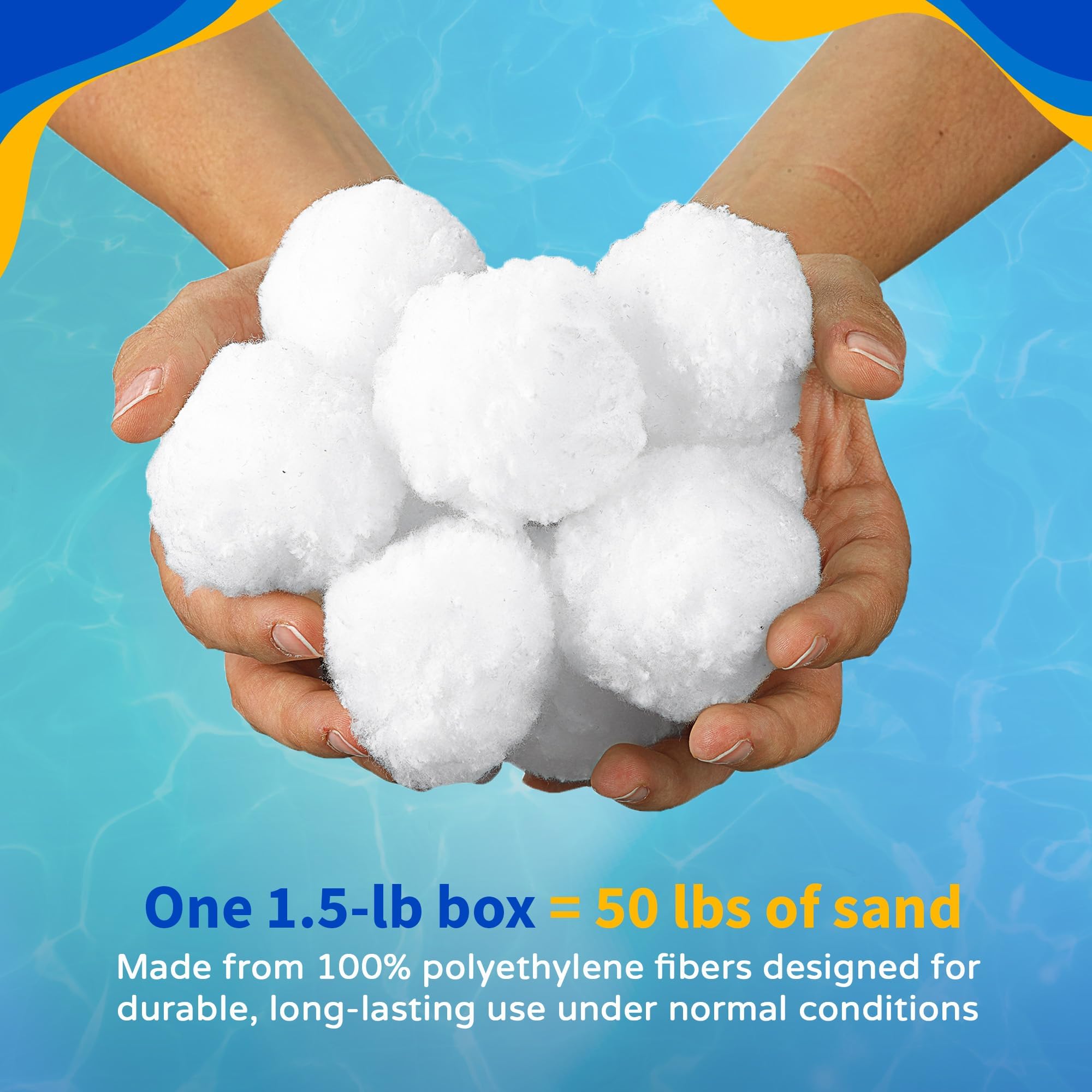 FlowXtreme CottonTails Filter Media, 1.5-lbs Box of Cotton Pool Filter Balls for Swimming Pools – Washable, Reusable & Lightweight 50-lbs Pool Sand Alternative – Advanced 3-Micron Filtration