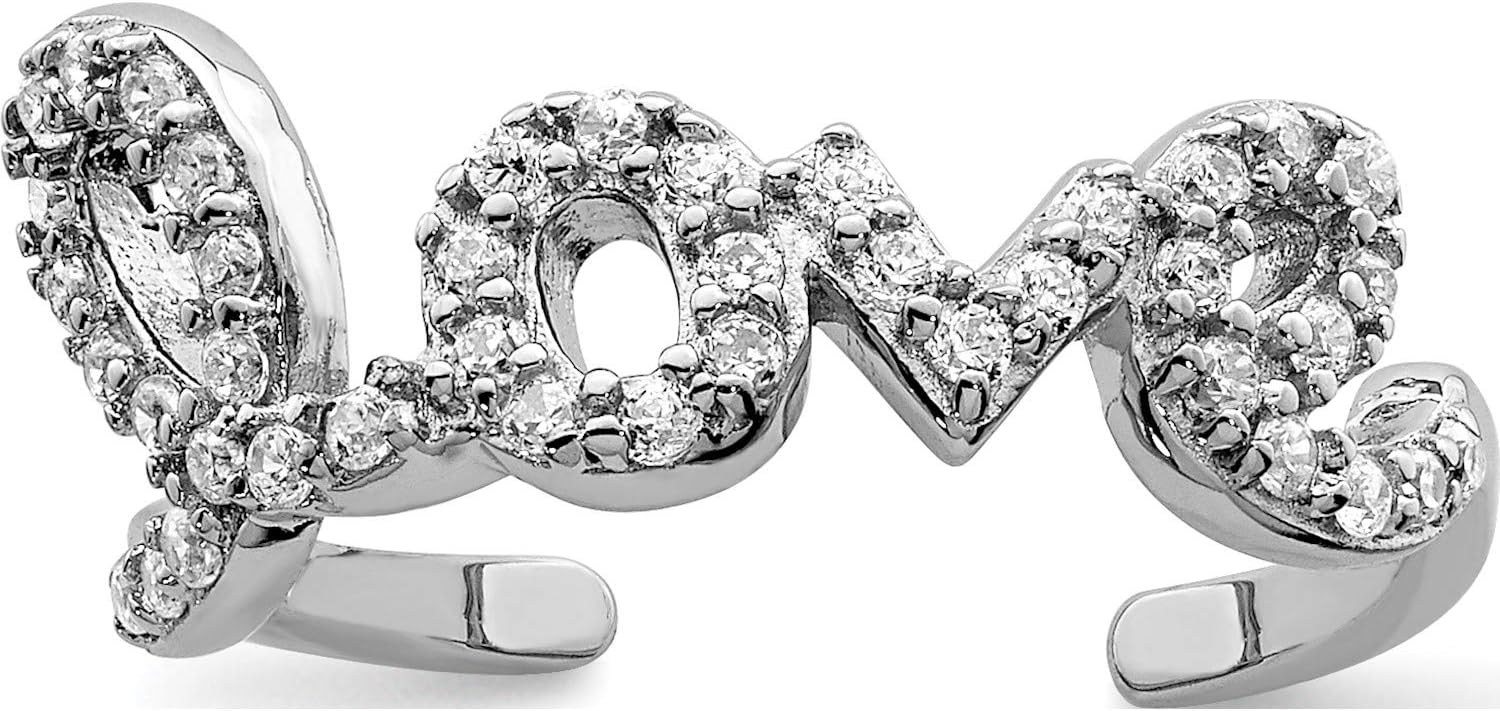 Sterling Silver Rhodium-Plated Cz Love Toe Ring - Jewelry By Sweet Pea
