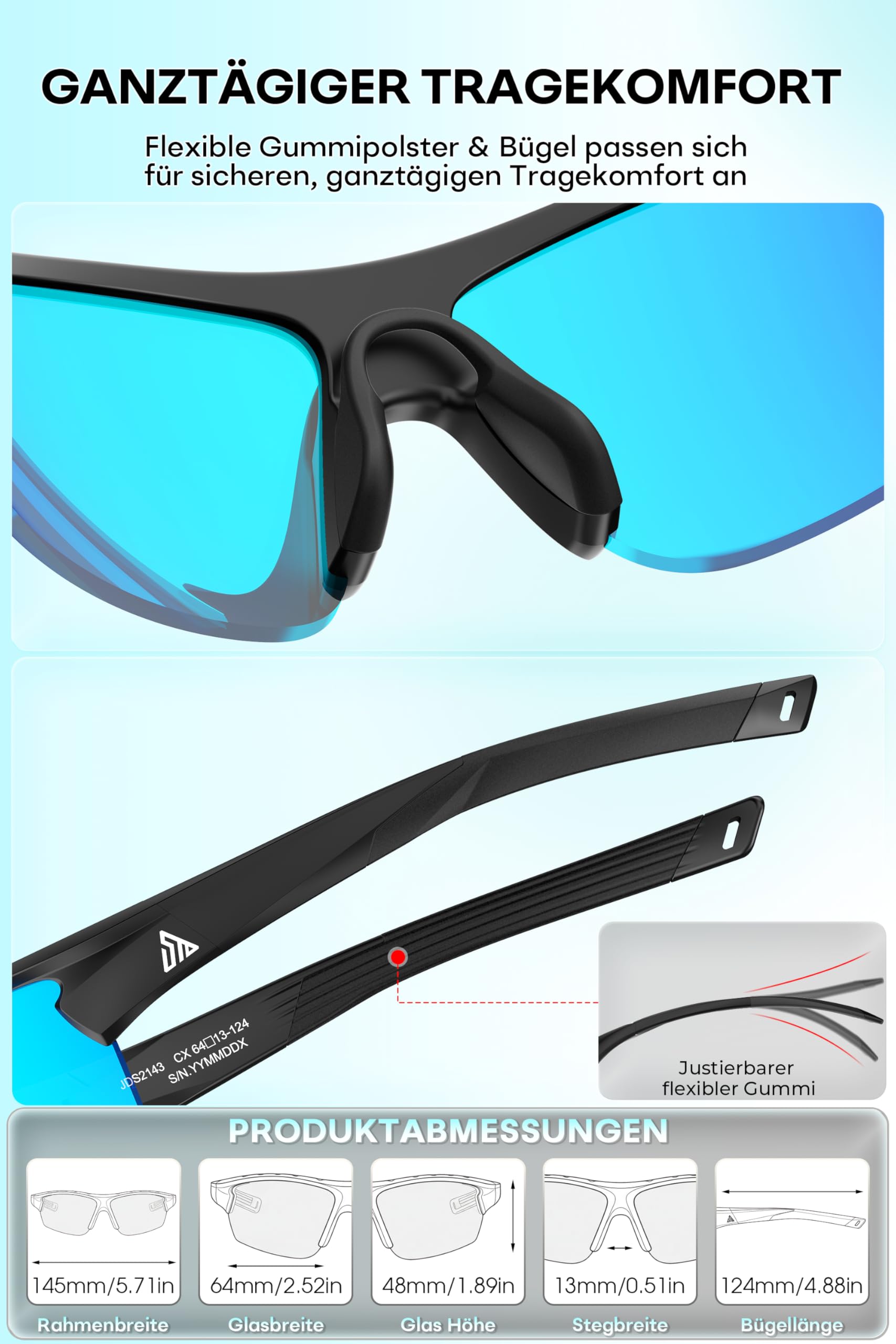 SIPLION Polarisiert Sonnenbrille Herren Sport: UV400 Schutz TR90 Rahmen Rutschfest Umschließend für Angeln Golf Laufen Fahren