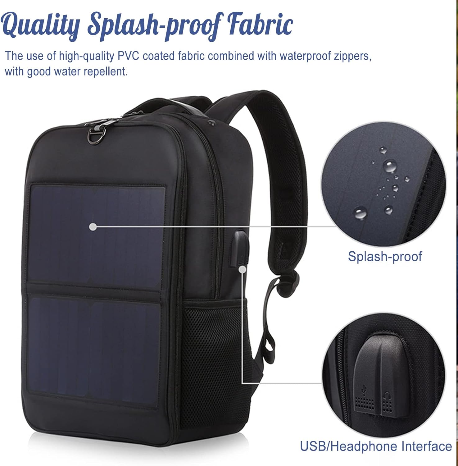 Yoidesu 14W Solar Backpack, Solar Panel Power Backpack with Handle and USB Charging Port, Ergonomic Multifunction Laptop Bag Hiking Backpack for Running, Biking, Festivals, Travel