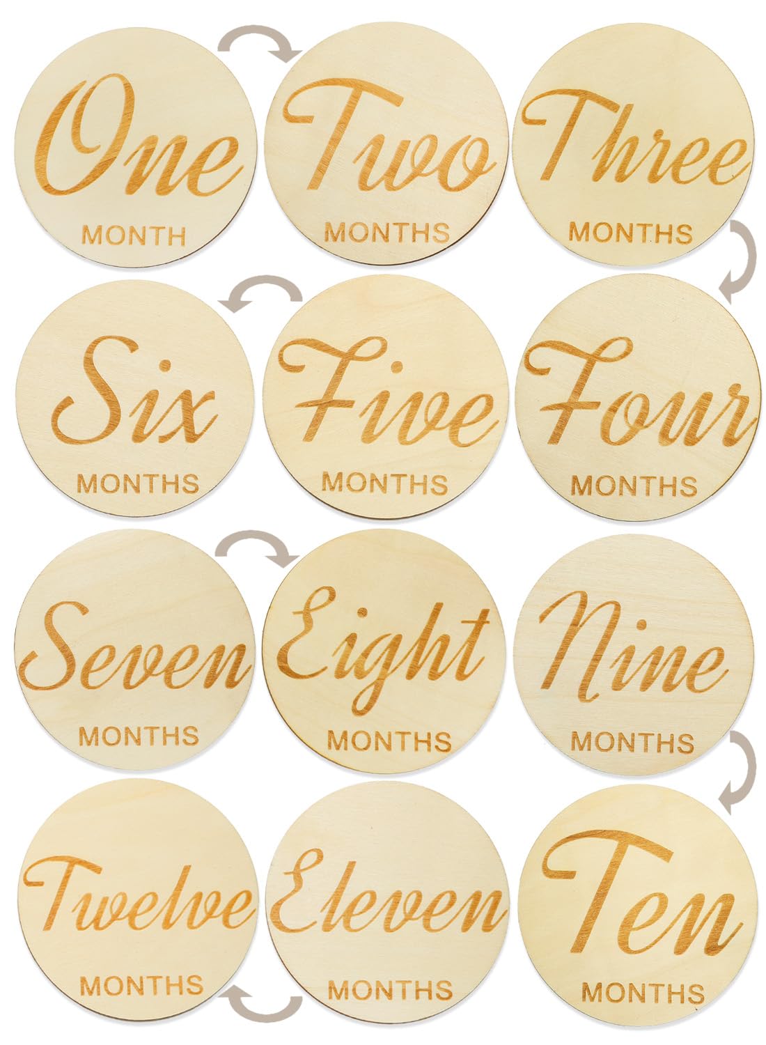 Wooden Baby Monthly Milestones for Newborn Baby,1-12 Months Baby Announcement Discs, Pregnancy Baby Shower Gifts (6 pcs Double-Sided Fonts & Animals)