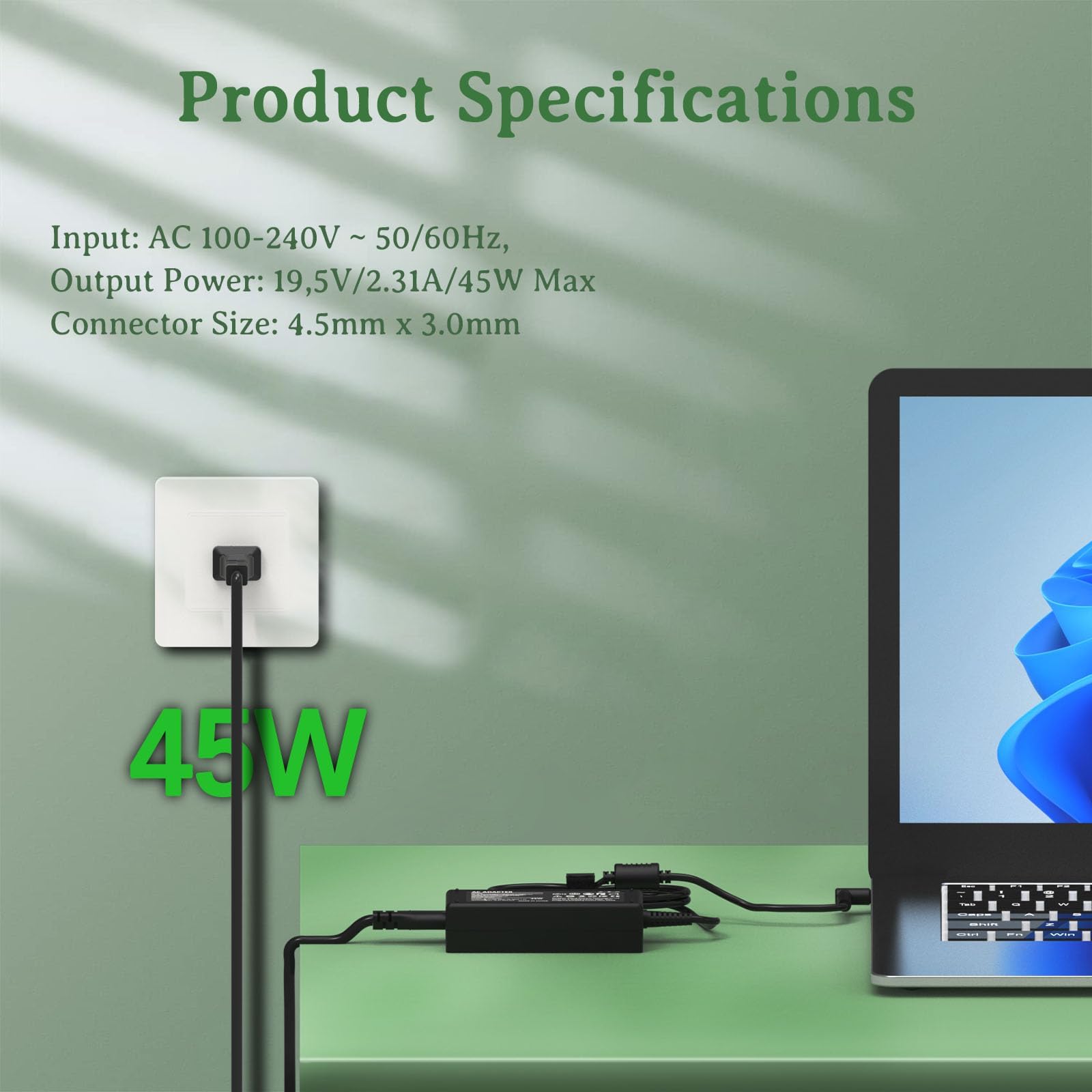 Caricatore per HP，Alimentatore 45W per Hp Elitebook 840 830 850 Pavilion 11 13 15 Stream Probook 430 440 450 240 250 255 Cavo Alimentazione Punta blu (4,5 * 3,0 mm)