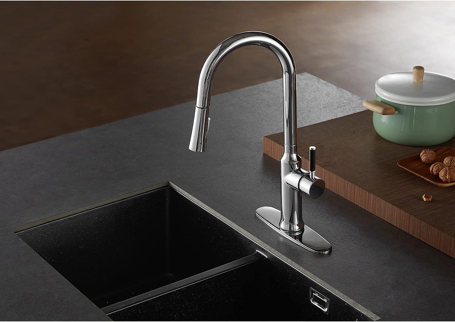 Gourmetier LS2721DKL Kaiser Single-Handle Pull-Down Kitchen Faucet, Polished Chrome