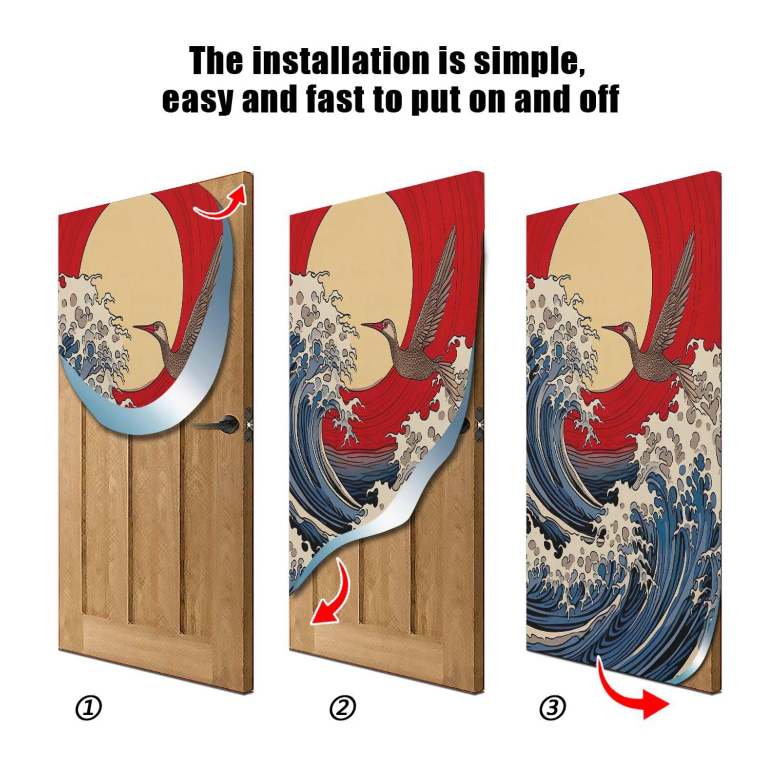 FLildon Japanese Sea Wave Door Cover Decoration, Party Accessory Porch Decor for Festive Ornament Room Door Covers 32 x 79 Inch