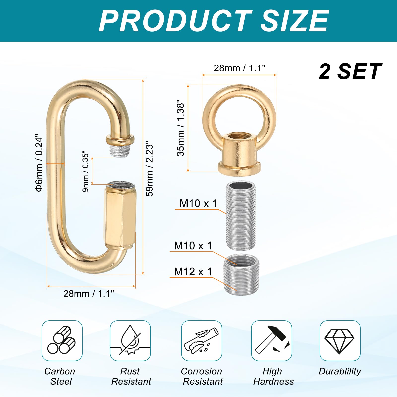 PATIKIL M10 Fine Thread Lamp Female Loop Holder with M12 Adapter Chain Quick Link - Image 2