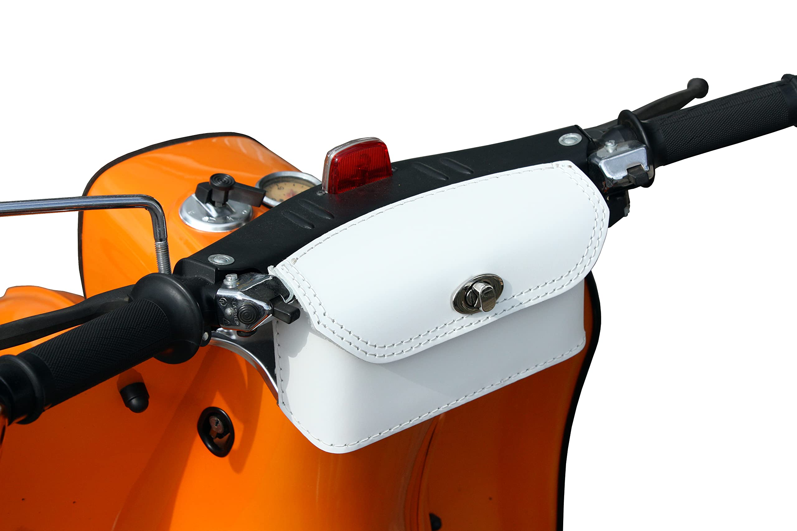 Leder Lenkertasche Tasche Packtasche Weiß passend für Simson Schwalbe KR50 KR51 KR51/1 KR51/2 Sport & Freizeit