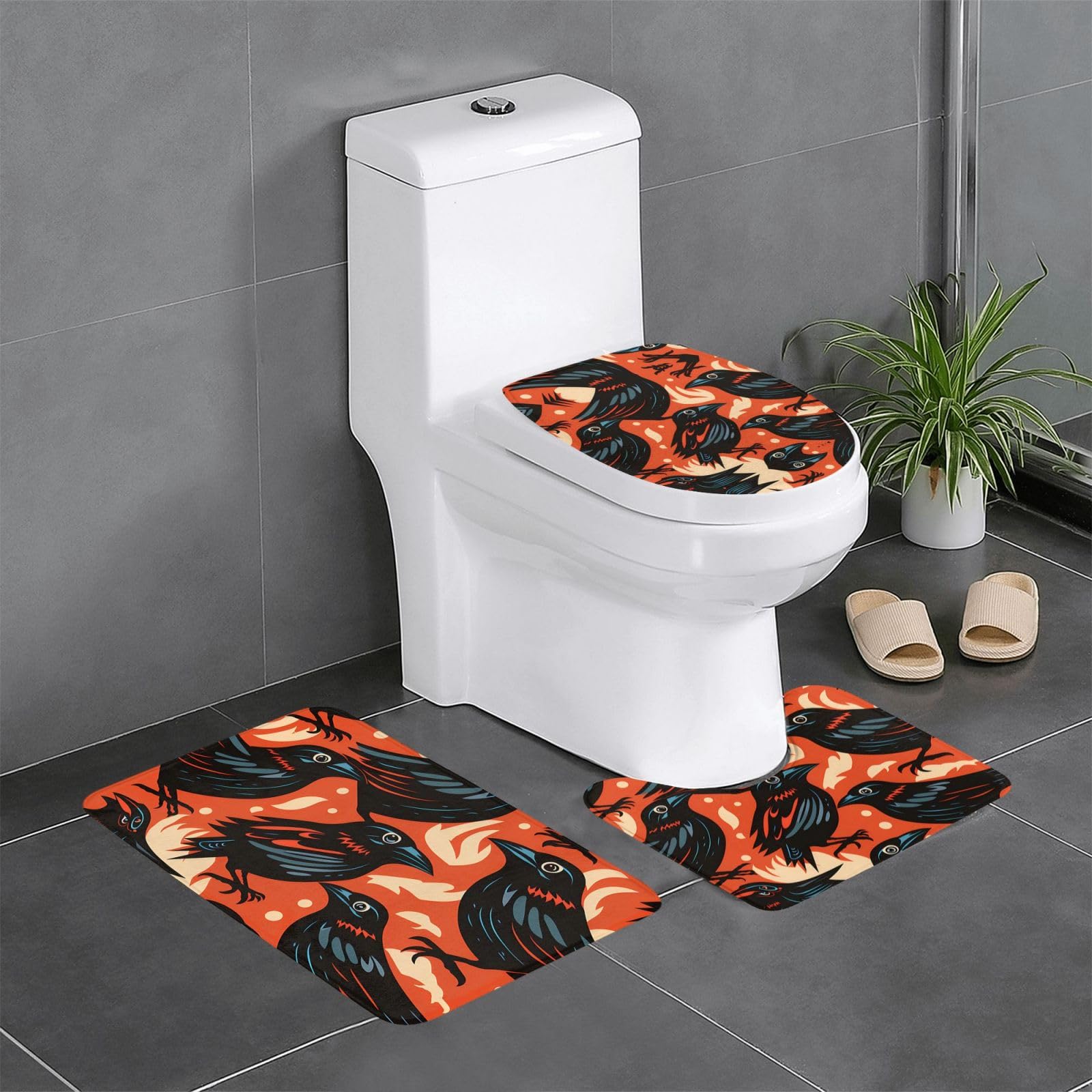 Tapis de salle de bain antidérapants WHJDPP Ravens lot de 3 rectangulaire U O