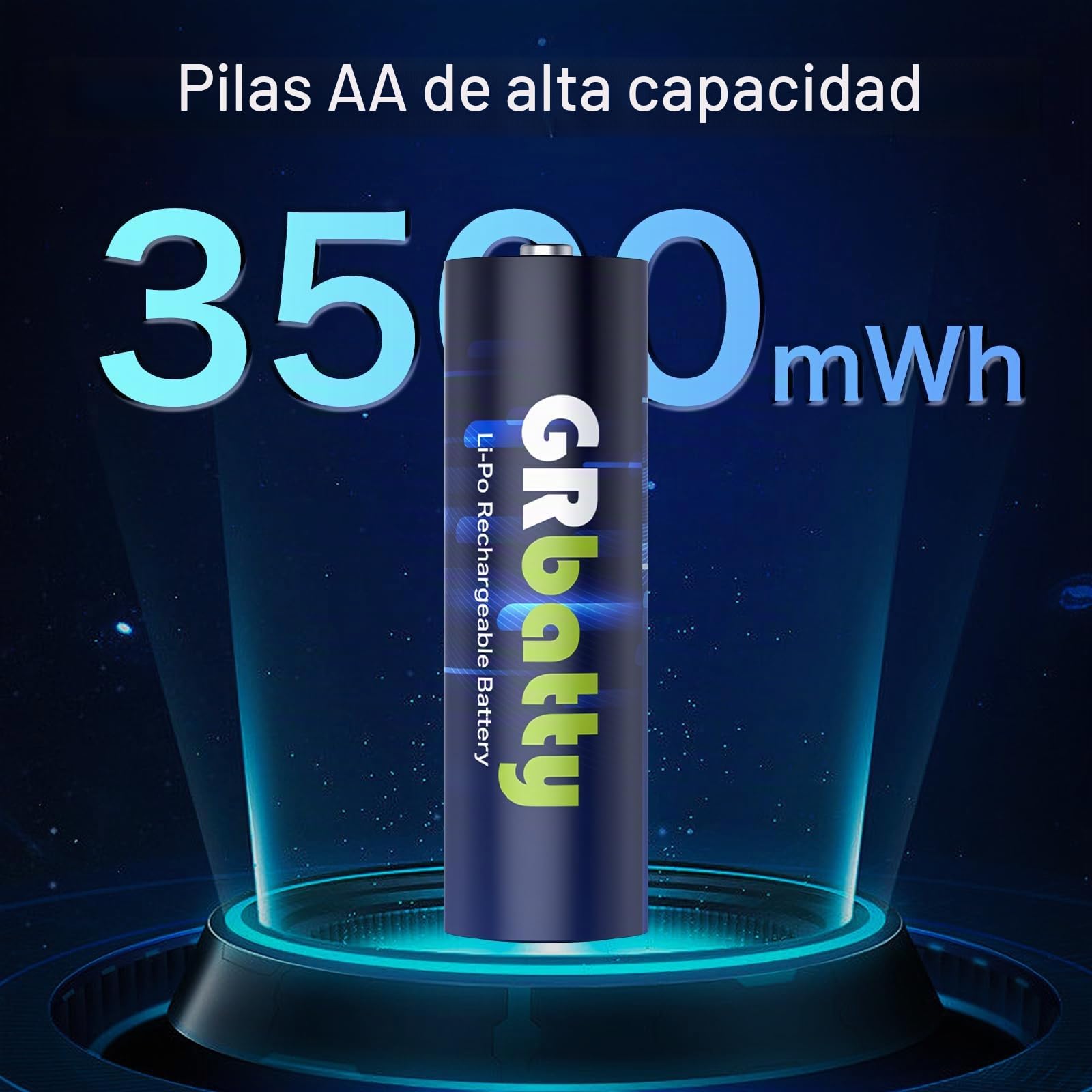 Cargador Pilas Recargables AA GRbatty 3500mWh Pilas de Litio AA 1,5 V Alta Capacidad con Cargadores LCD, más de 1500 ciclos,Paquete de 8
