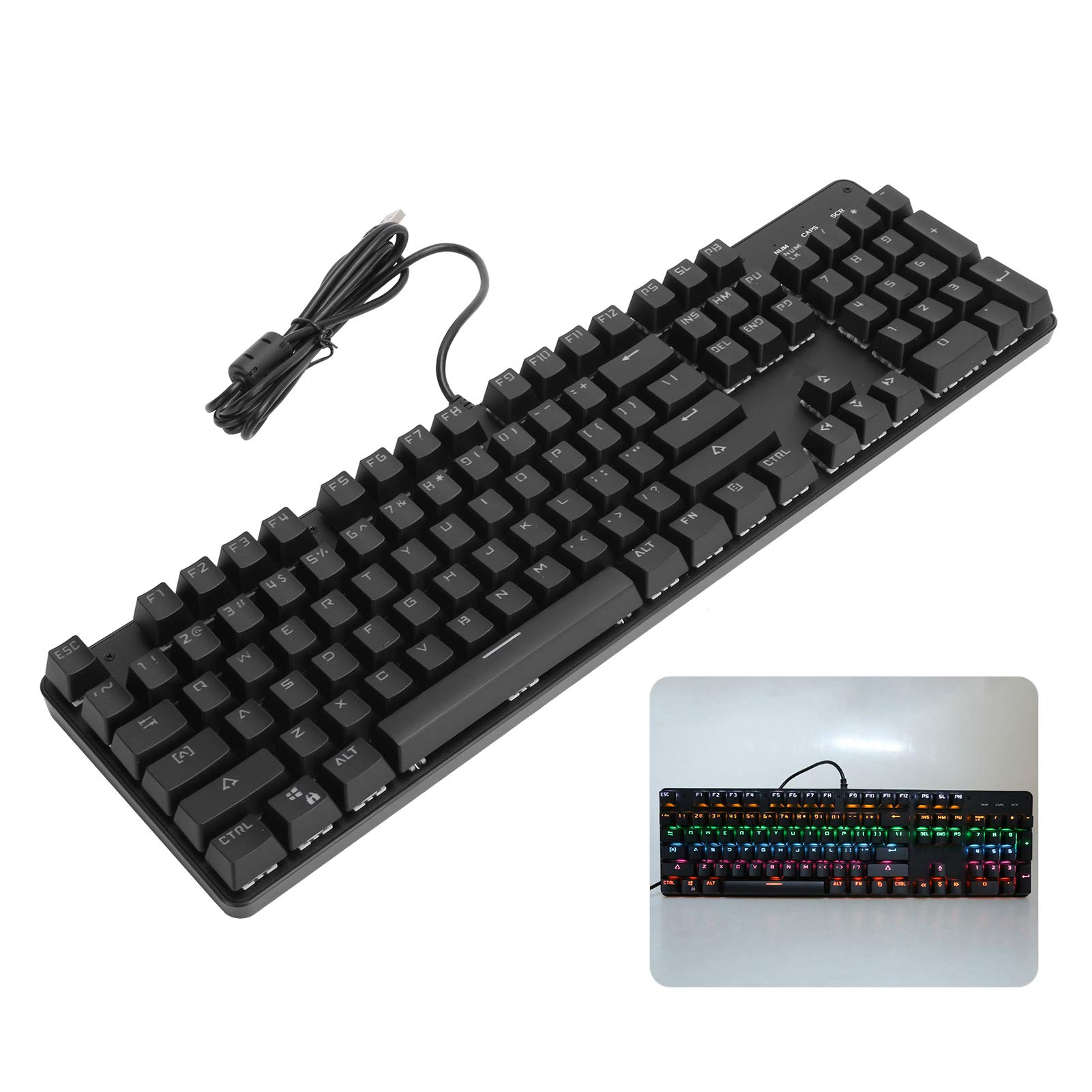 Luocute Kliknij klawiaturę Mechaniczny Niebieski Przełącznik 104 Kolor Hybryda E Sport Computer Akcesoria Rainbow Gaming Klawiatura Mechaniczna do Gier PC PC (BLACK)