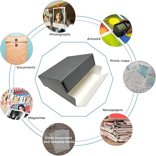 Vista 115 de Lineco, Caja de almacenamiento de archivos de museo de color tostado de 9 x 12 pulgadas, diseño frontal caído. Sin ácidos con borde de metal.