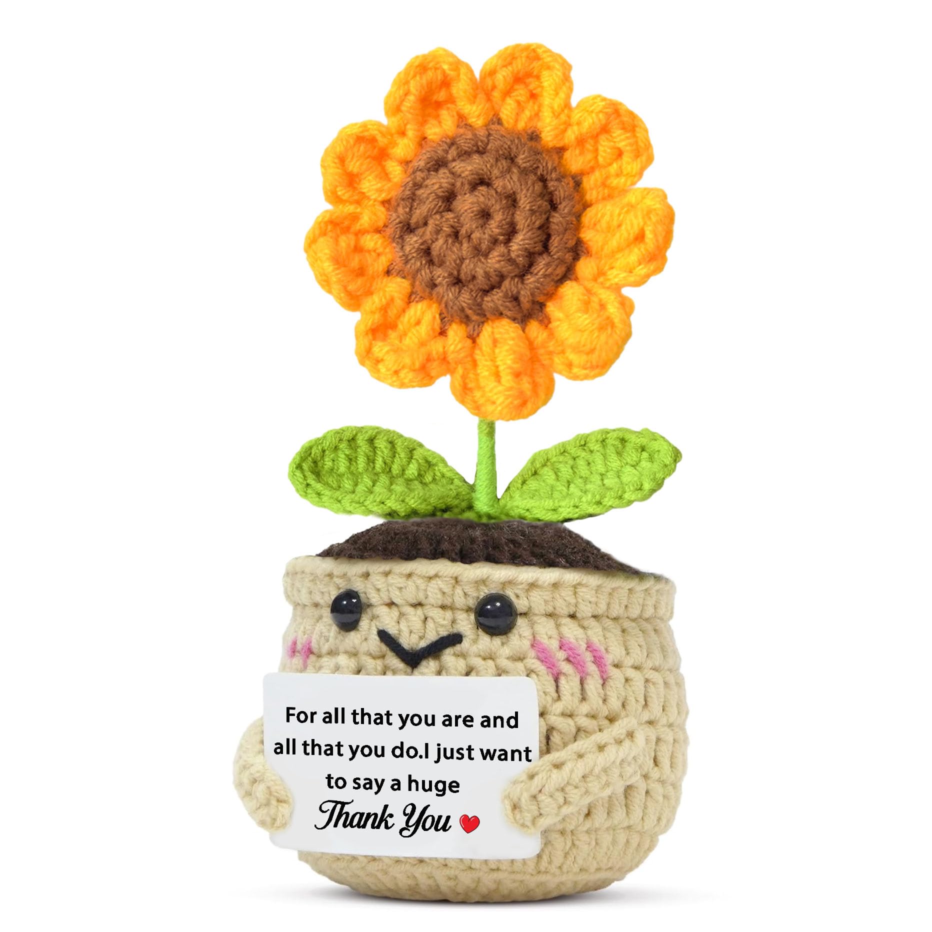 WTOPP Handmade Positive Sunflower Doll Crochet With Card Thank You Gifts,Appreciation Gift For Colleague Friend,Mothers Day Christmas Birthday Thank You Gift For Women Men (Thank You)
