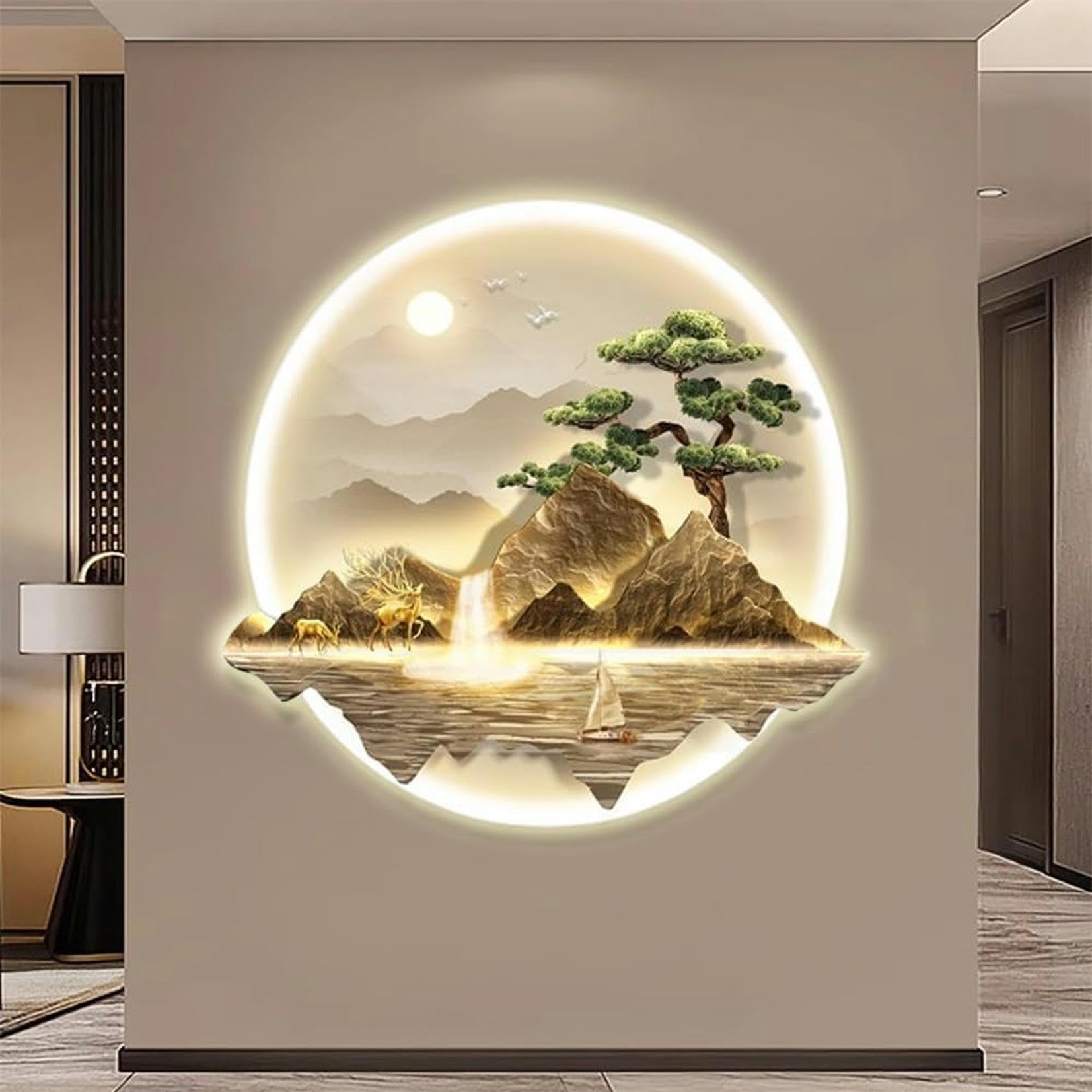 Décor d'art mural en 3D avec éclairage LED salon design