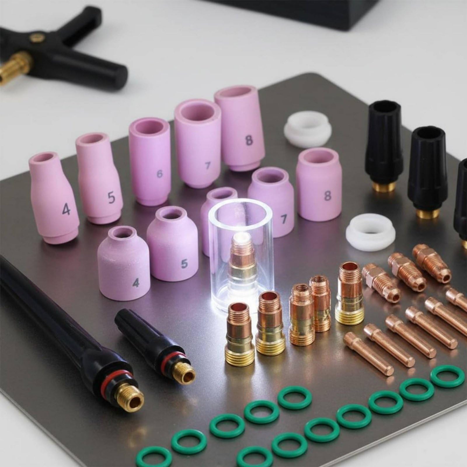 Lente per Torcia Saldatura Set Completo Ugelli Allumina Lente Gas Pinze Colletto Retrotesta per Miglior Controllo Arco E Accesso Zone Strette Adatto per Riparazioni Metallo E Fabbro