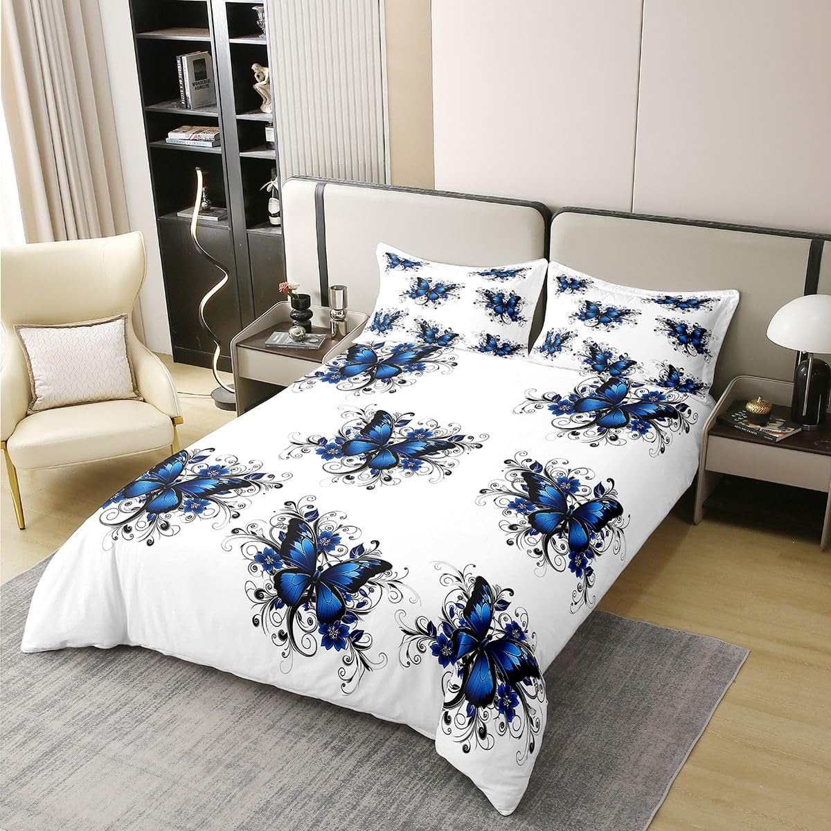 Homewish Romantyczne motyle podwójna poszewka na kołdrę zestaw kawaii kwiatowy bawełna pościel niebieski czarny motyl poszewka na kołdrę tajemniczy owad kwiaty zestawy łóżek