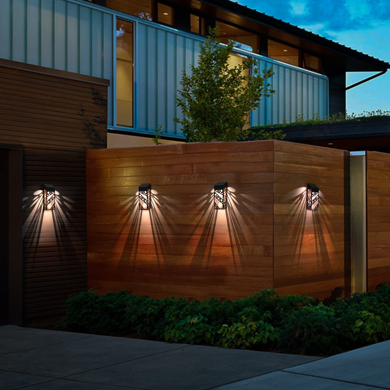 Lot De 6 Lumières De Clôture Solaires Extérieures Étanches 8 Led Appliques Murales Extérieures À