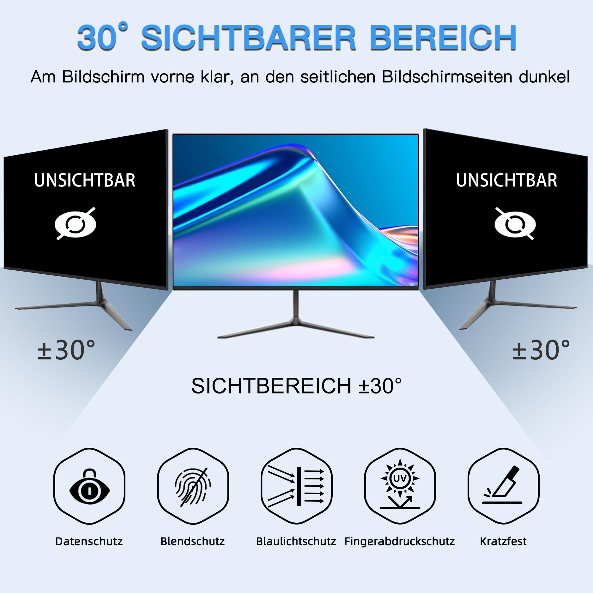 ZOEGAA Blickschutzfolie 24 zoll 16:9 für Monitor, Anti-Blaulicht 24" Sichtschutzfolie Bildschirm, Blendschutz Sichtschutz Monitor, Abnehmbar Computer Privacy Screen für HP Lenovo Dell Samsung Asus