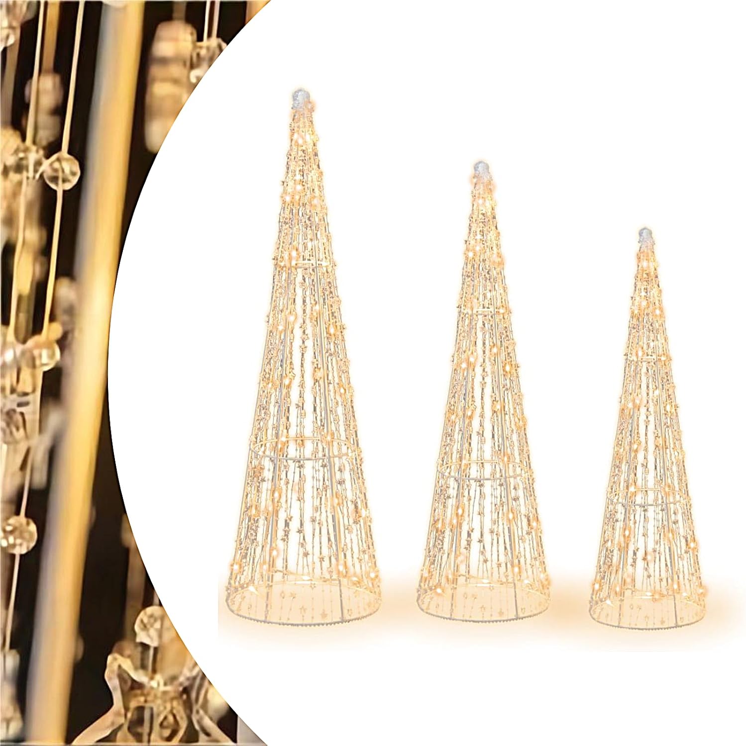 SPOTRAVEL Set of 3 Prelit Christmas Cone Tree, Light Up Xmas Tree with