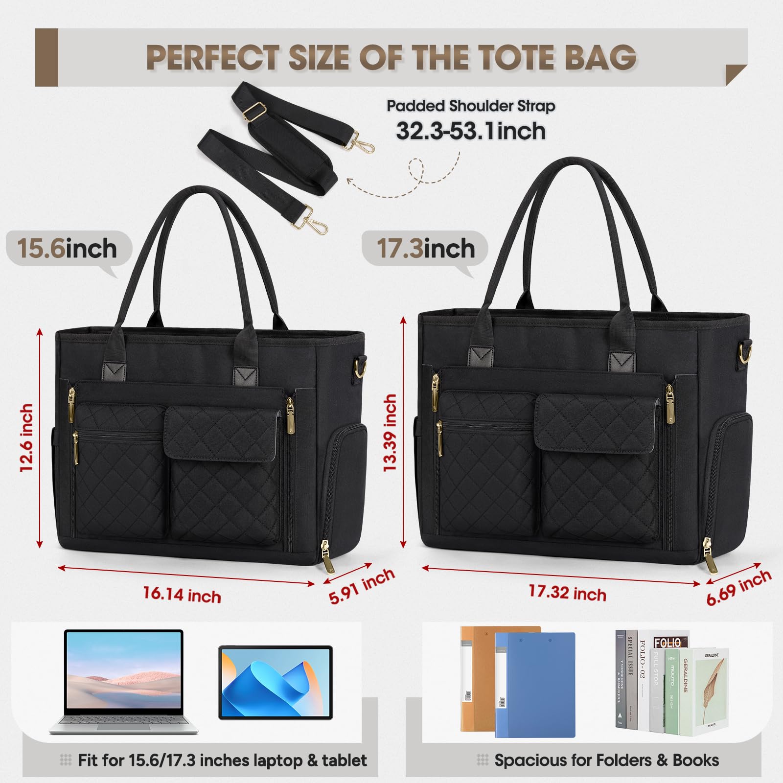 RAINSMORE Borsa tote per insegnanti con scomparto per il pranzo isolato, borsa per laptop da 15,6 pollici, borsa da lavoro leggera per donne borse da infermiera