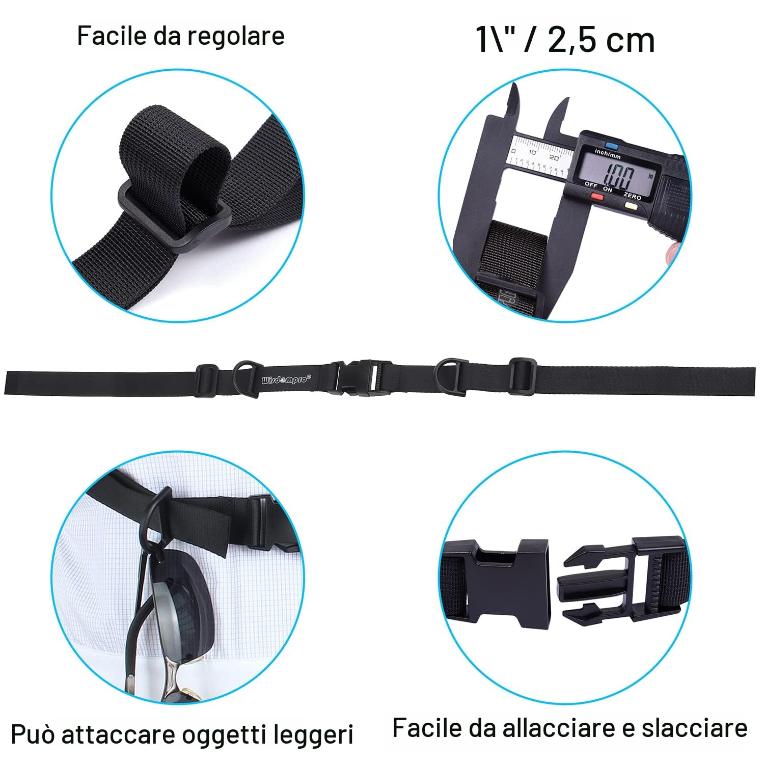 Wisdompro Cinghia Toracica per Zaino Antiscivolo Regolabile con Fibbia, per Escursionismo e Jogging