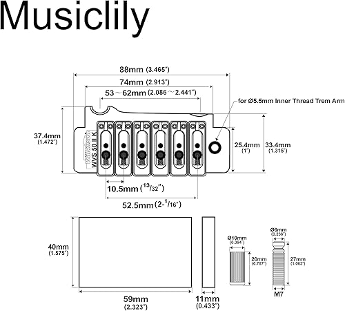 Miniatura 2 de Wilkinson WVS50IIK - Sillines de acero de 2 puntos con espacio de cuerda de 2.067 in, puente de trémolo con bloque de acero completo para guitarra