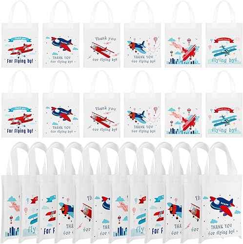 24 bolsas de recuerdo de fiesta de avión, bolsas de mano para niños, suministros para fiesta de cumpleaños de aviones, bolsas de regalo con asas,