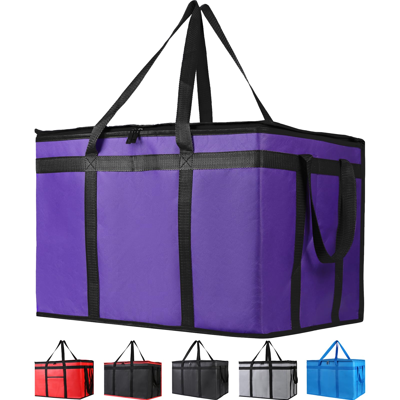 Bodaon Paquete de 1 bolsa aislada para entrega de alimentos, bolsa de aislamiento para alimentos fríos y calientes, comercial, bolsa de calentamiento reutilizable de gran capacidad, color morado