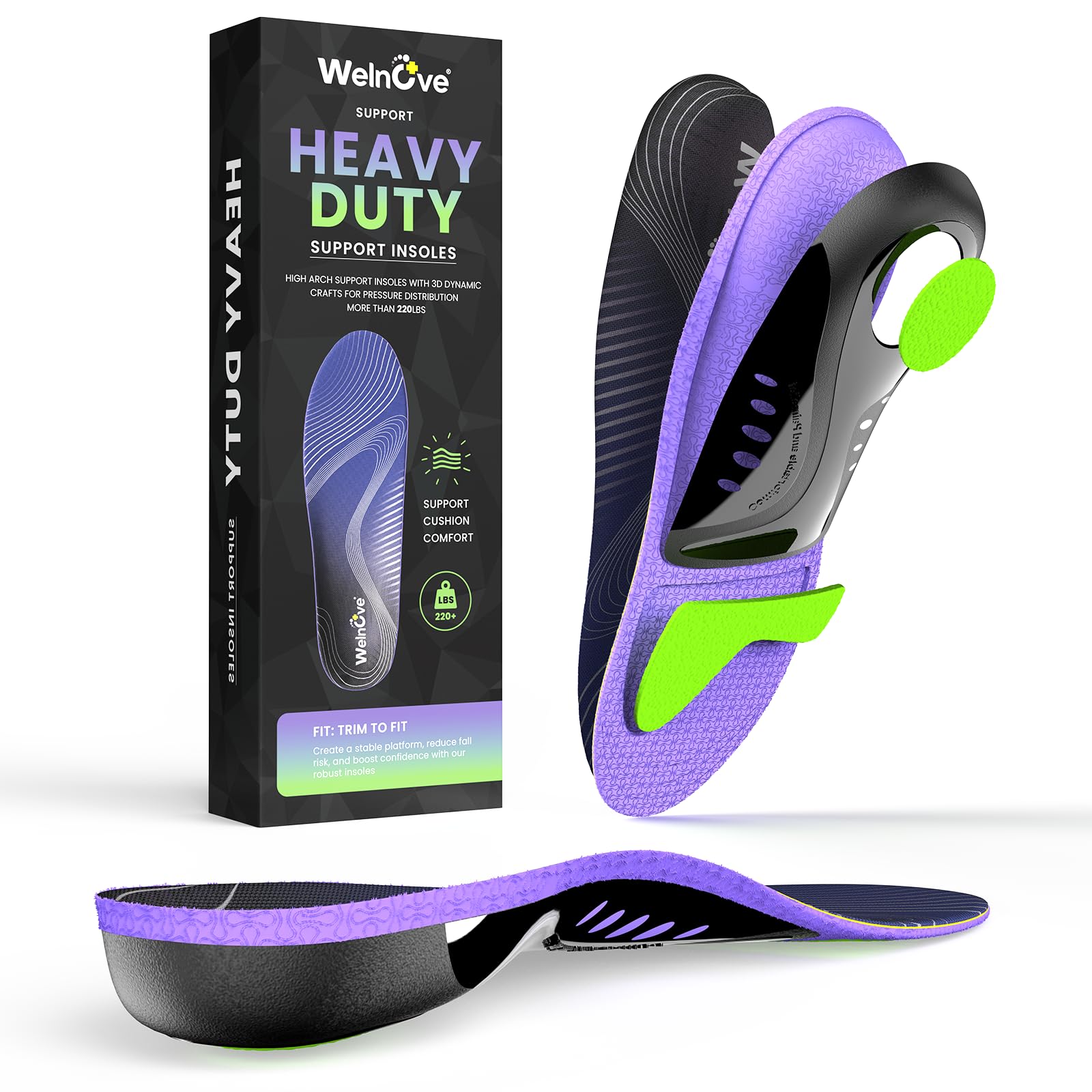 WelnovePlantar Fasciitis Insoles Orthotic Inserts- Welnove High Arch Support Insoles for Flat Feet OverPronation Foot Pain Relief- Work Boot Insoles for Standing All Day,Insoles for Women and Men,S Size:3-6