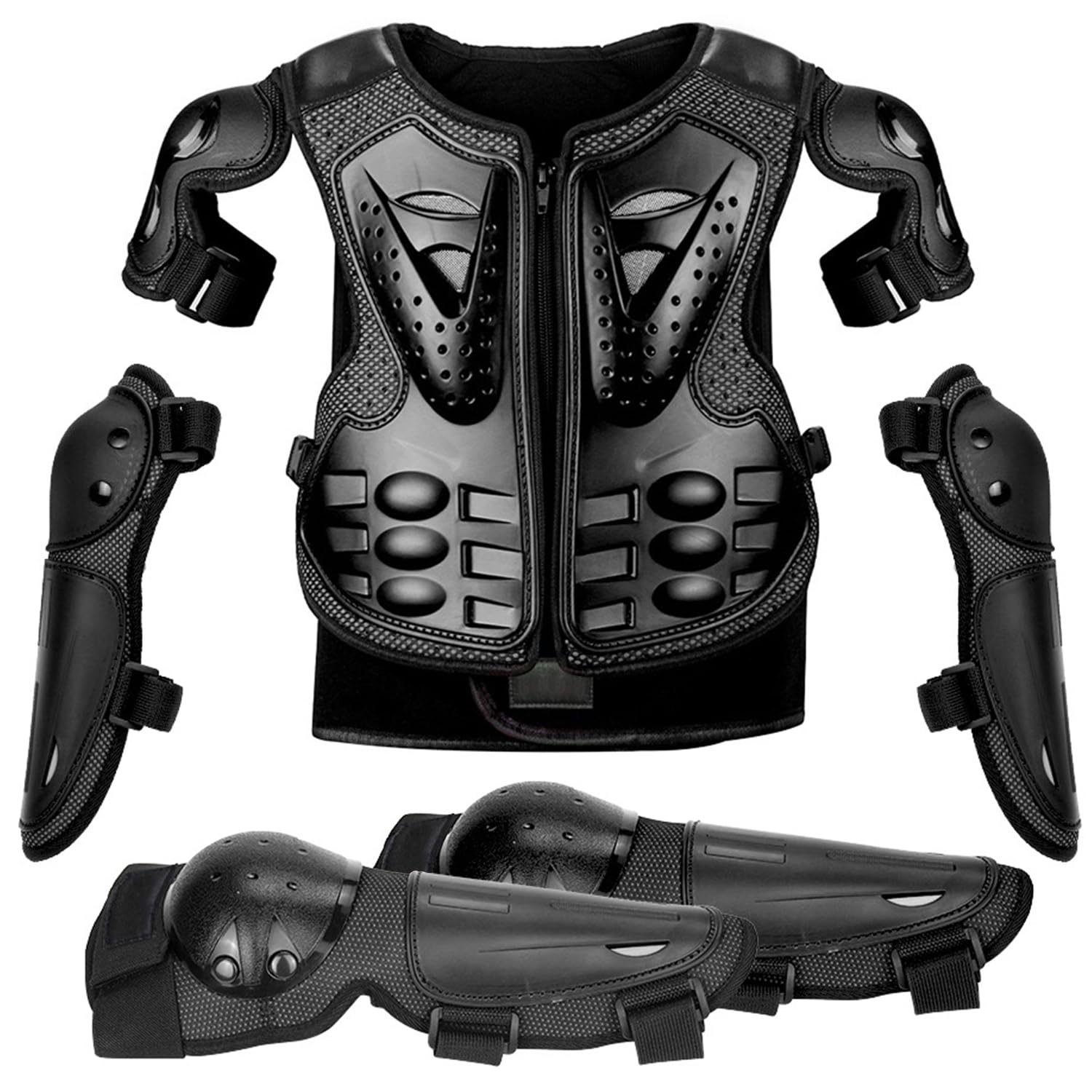 Kinder Brustpanzer Set – Verstellbare Motocross Schutzausrüstung mit Rückenprotektor, Knieschützer & Ellenbogenschützer für MTB, BMX, Dirt Bike, Skaten, Scooter