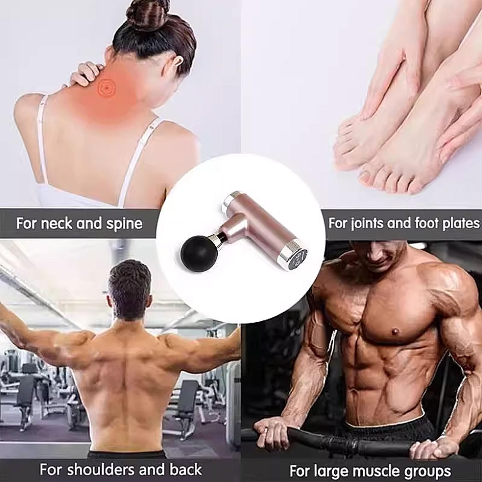 Portátil Pistola de masaje de plástico con 5 velocidades, masajeador de percusión inalámbrico compacto for cuerpo, piernas, hombros y espalda. poderoso(Silver)