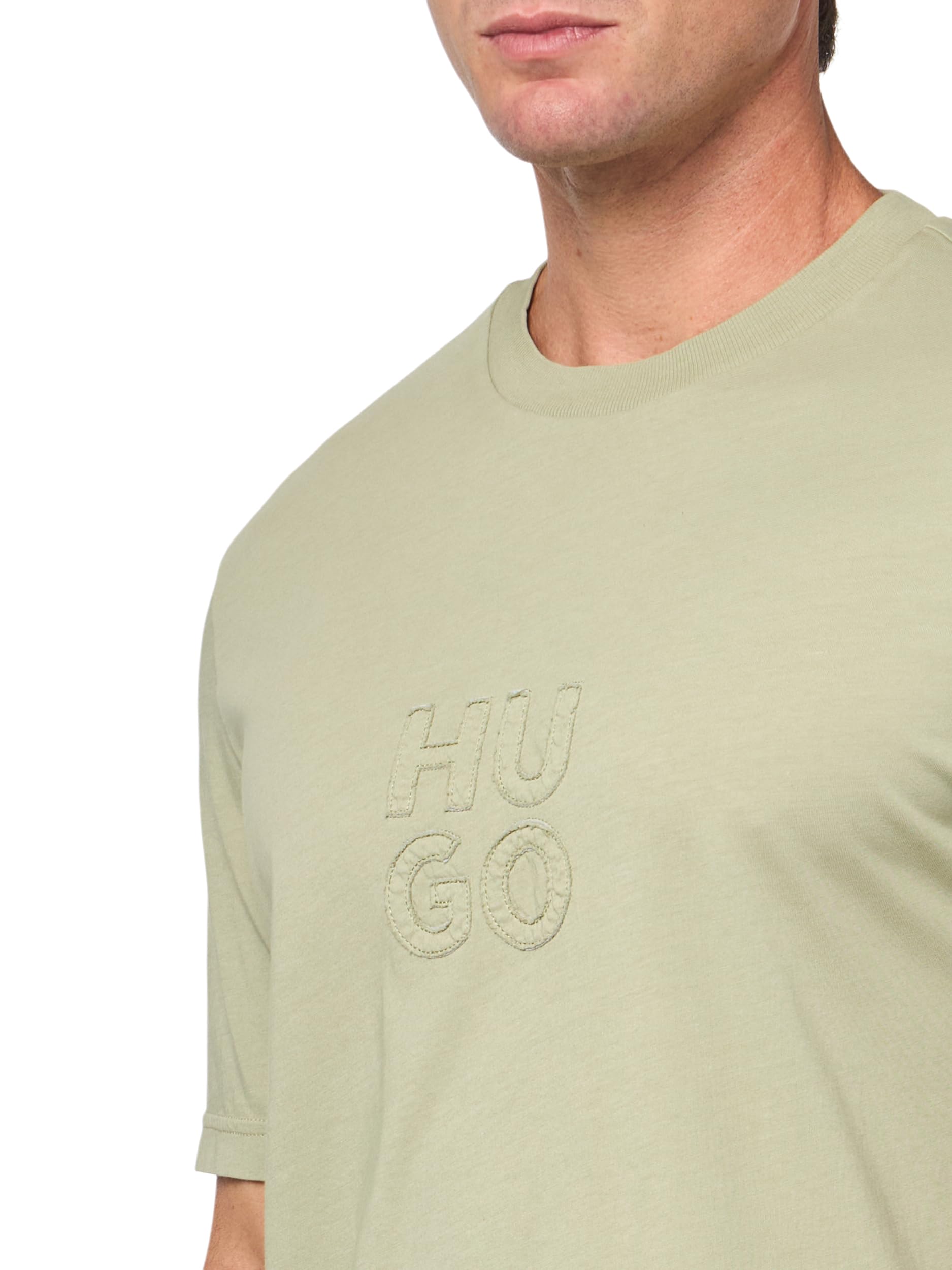 Hugo Stacked Tonal Logo Cotton T-Shirt T-Shirt in Cotone con Logo Stacked Tonal Uomo (Pacco da 1)