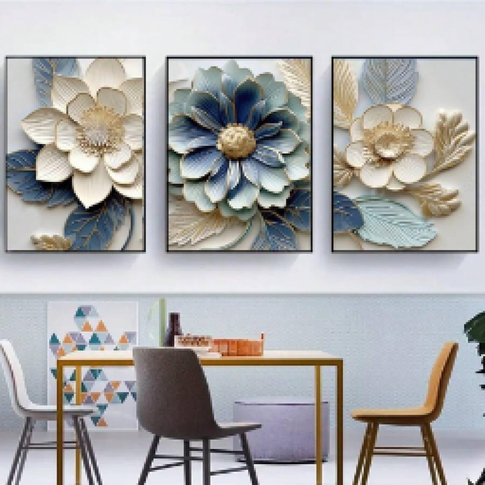 Images décoratives salon et chambre déco murale fleurs bleues 30x50cm - 7