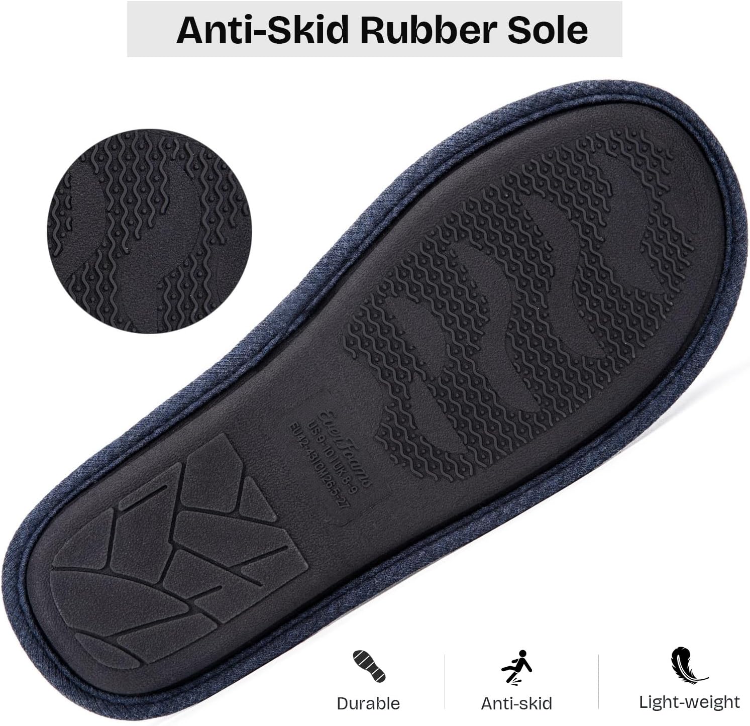 EverFoams Men's Cotton Knit Slippers Lightweight Memory Foam Indoor House Shoes with Anti-Skid Sole - Image 5